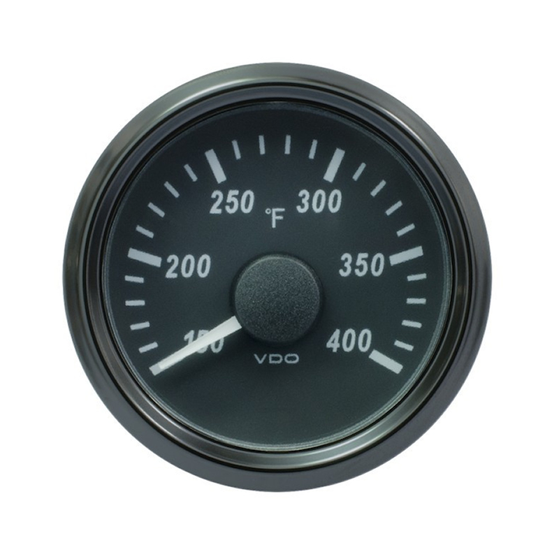 VDO SingleViu Cylinder Temperature 400°F Black 52mm Amber Lighted w Red Pointer gauge
